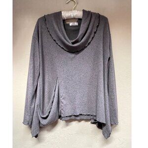 Vine Street Women's Large Cowl Neck Asymmetric Flowy Top Long Sleeve Gray